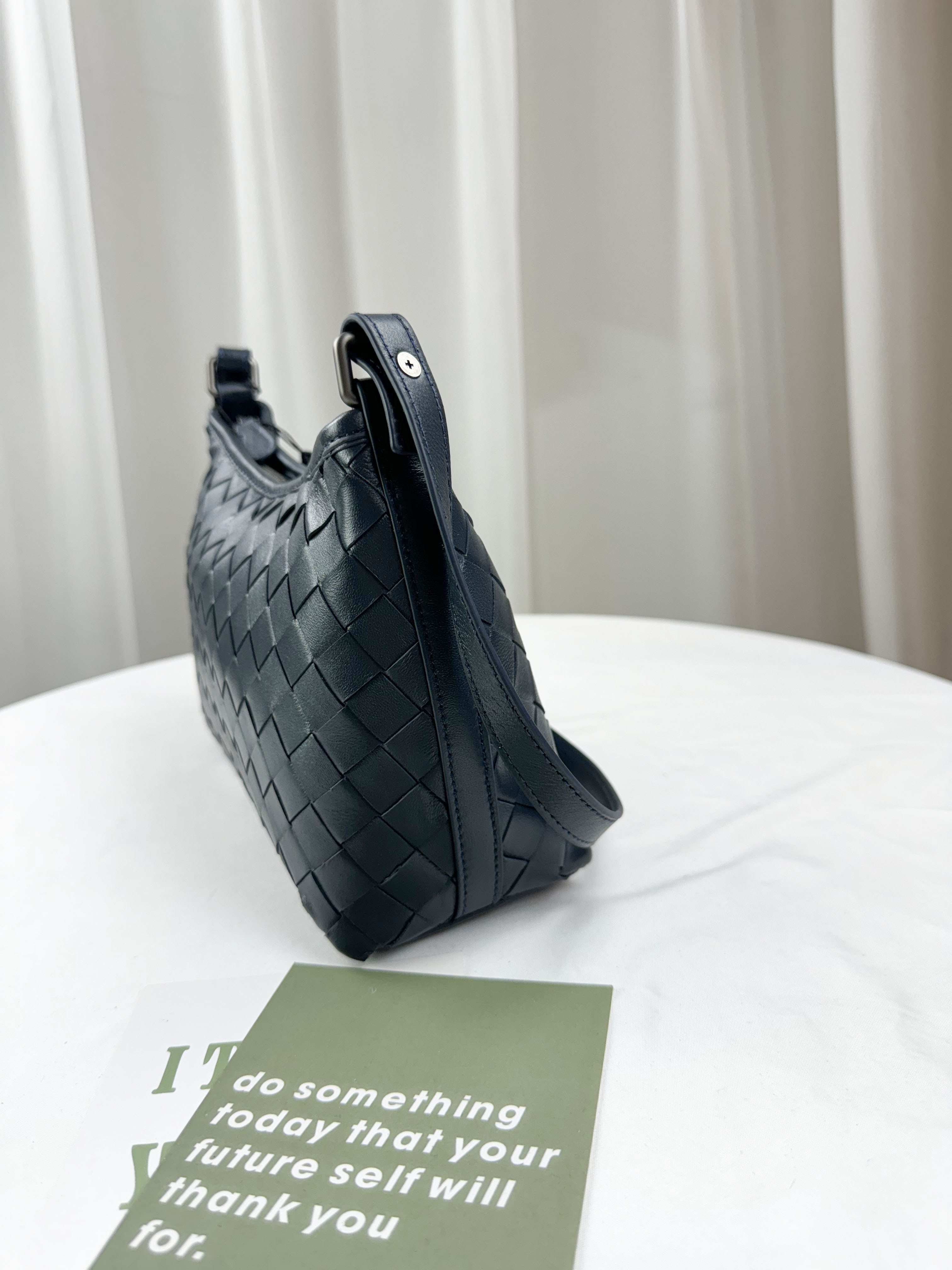 深藍色 細編織真皮牛皮側背包 #SM-3016