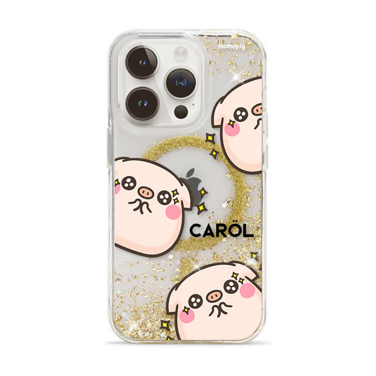 【插畫聯名】萌萌豬 我就圓滾滾 香檳金貝拉殼 (MagSafe兼容) - iPhone客製化防摔手機殼
