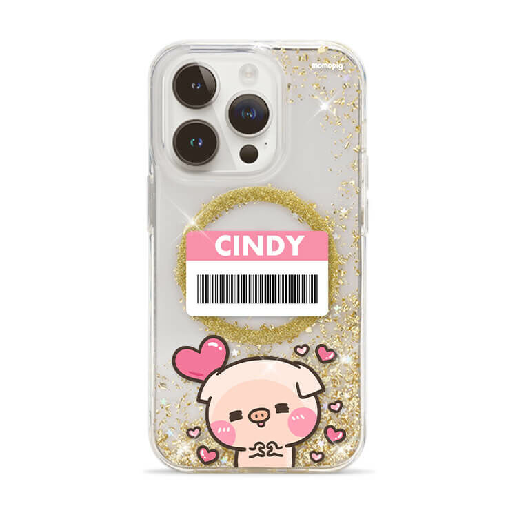 【插畫聯名】萌萌豬 我是幸福肥 香檳金貝拉殼 (MagSafe兼容) - iPhone客製化防摔手機殼