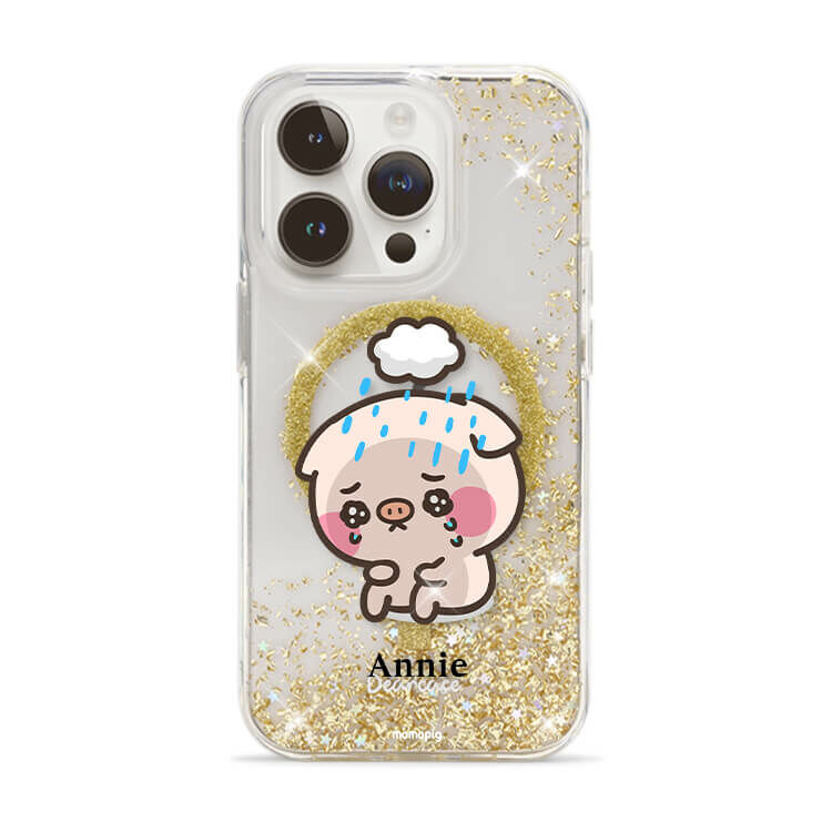【插畫聯名】萌萌豬 厭世中的me 香檳金貝拉殼  (MagSafe兼容) - iPhone客製化防摔手機殼
