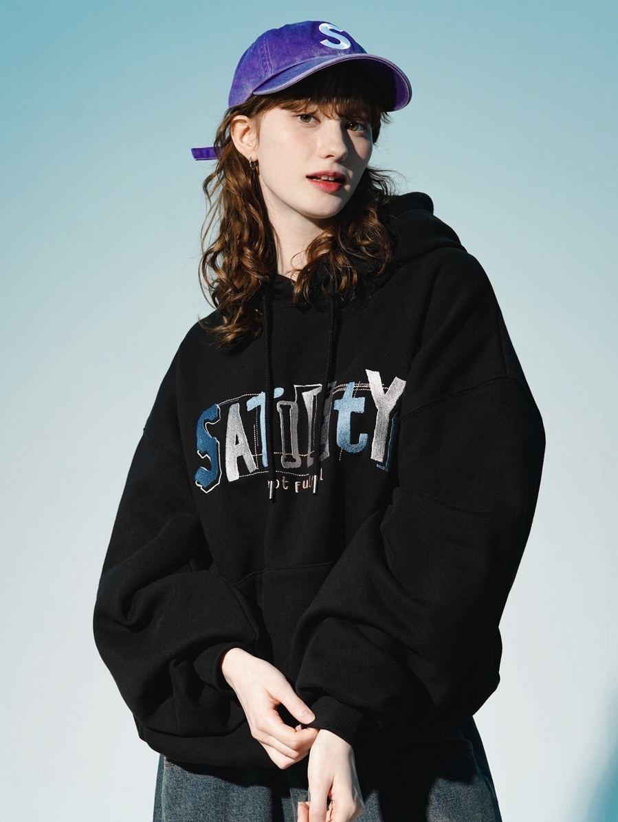 <預購> 韓國TWN SATIETY 拼貼風電繡刷毛帽T