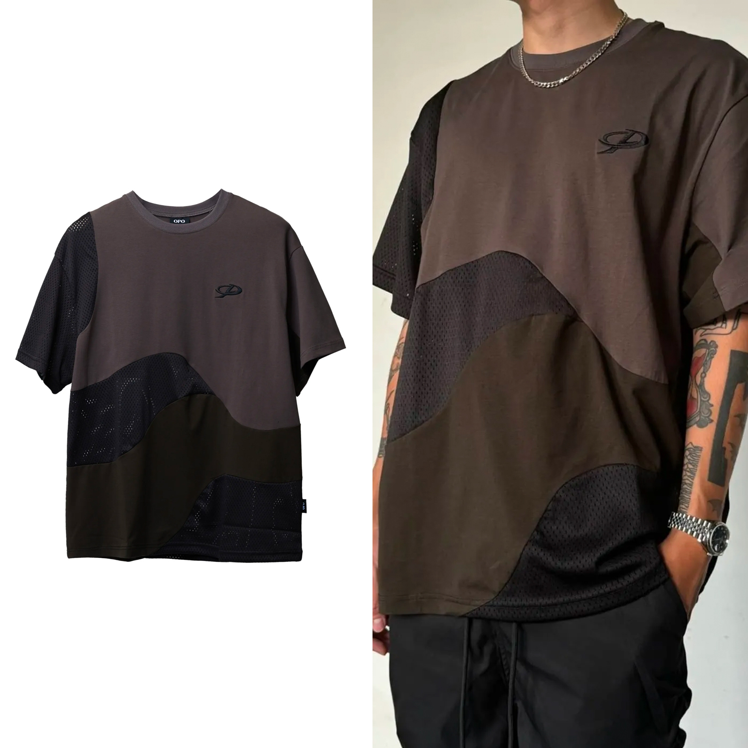 OPO DESIGN 三合一運動拼接流線短袖