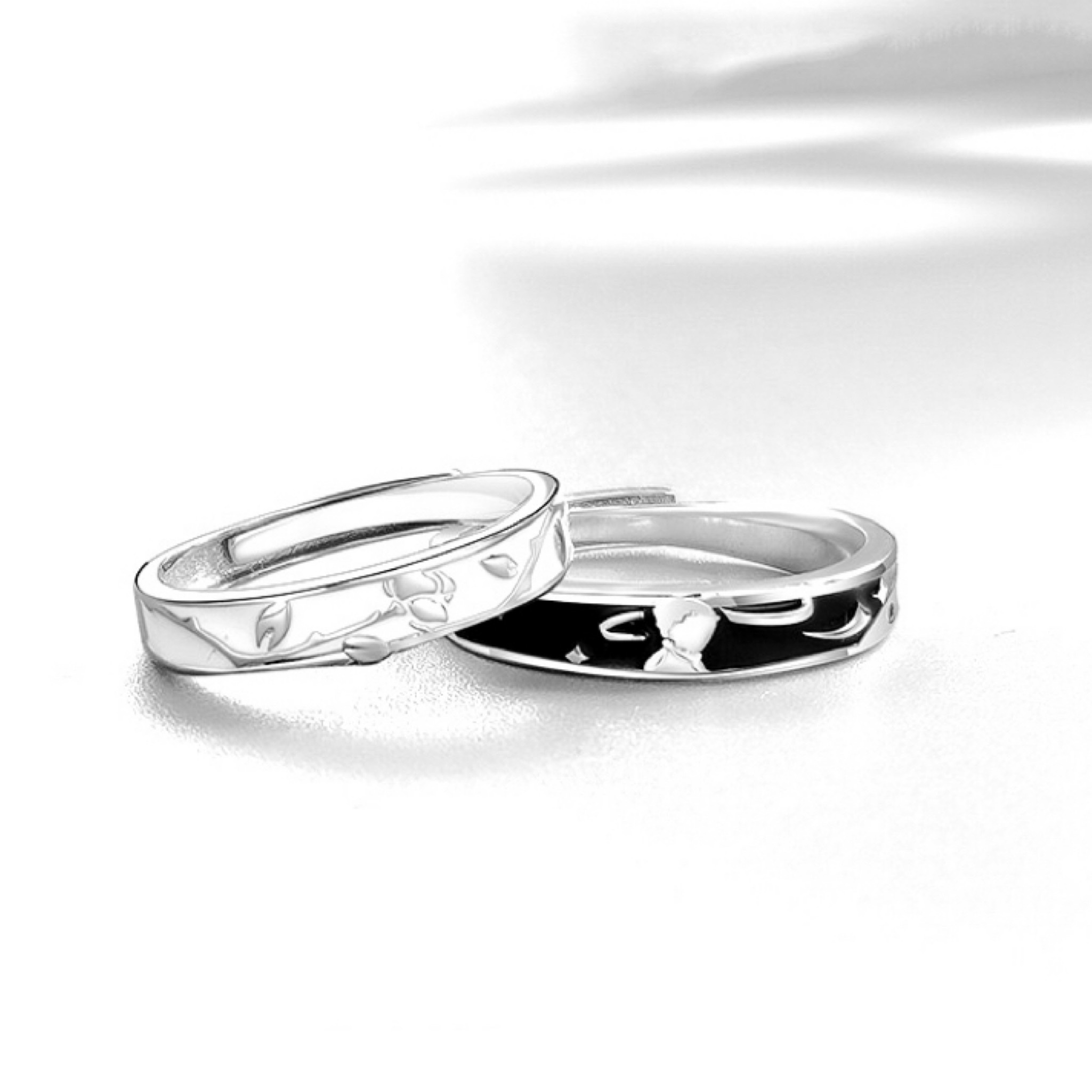 「黑白小王子和玫瑰花👦🌹」情侶戒指💍 ｜S925純銀｜活口對戒｜免費刻字✒️｜