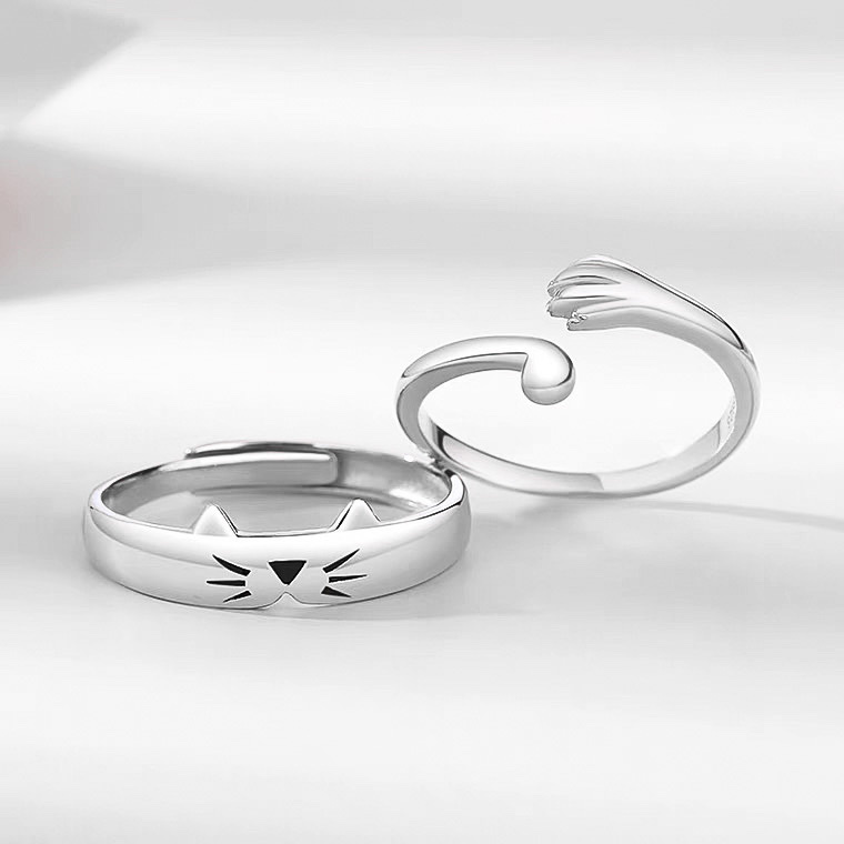 「懷中貓😺」情侶戒指💍｜鍍銀｜活口對戒｜免費刻字✒️｜