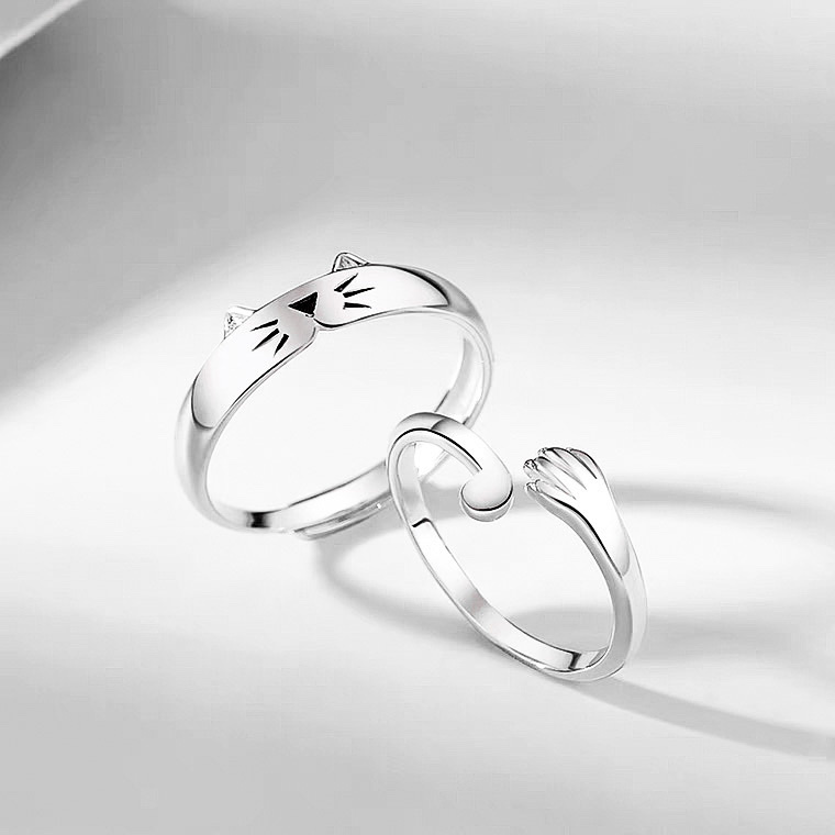 「懷中貓😺」情侶戒指💍｜鍍銀｜活口對戒｜免費刻字✒️｜