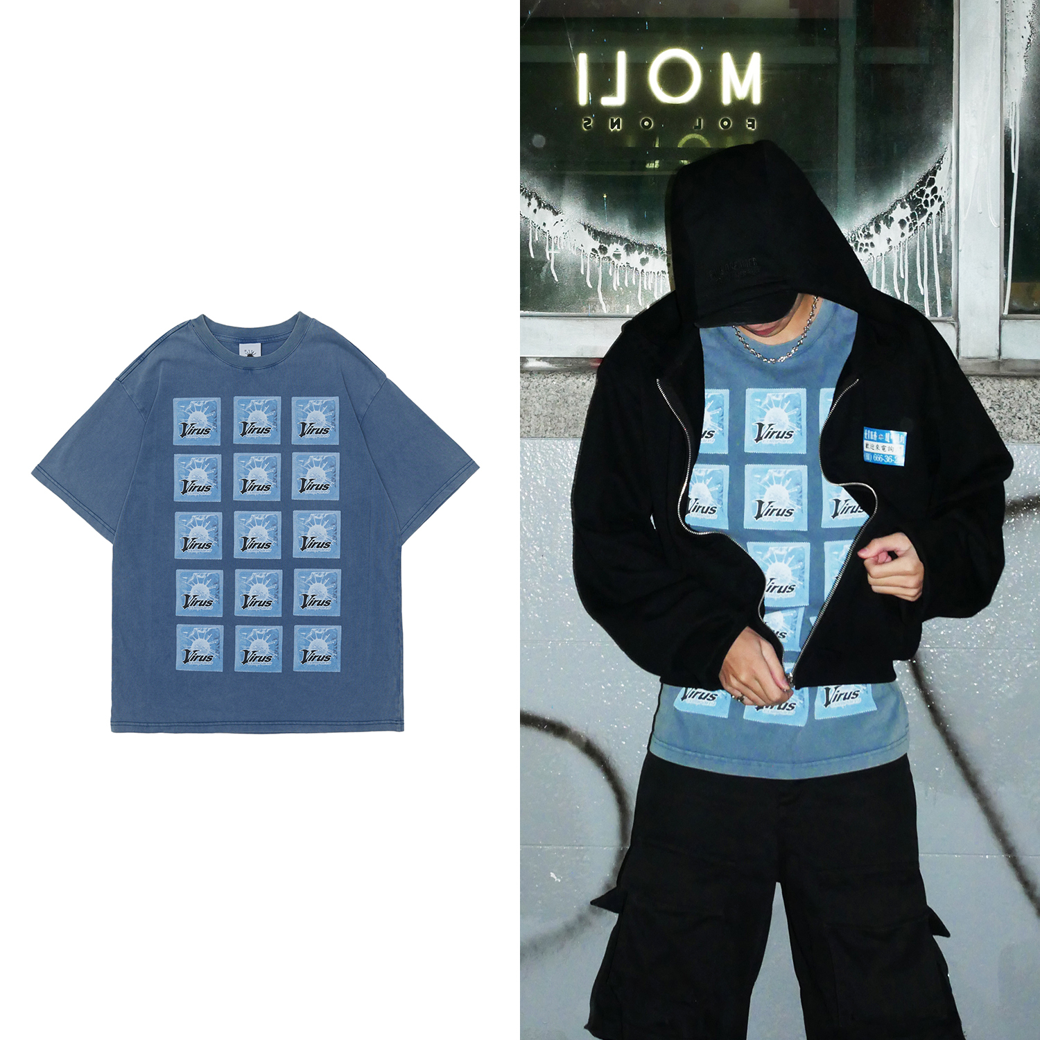 VIRUSWORLD SEX! SEX! SEX! BLUE WASHED TEE