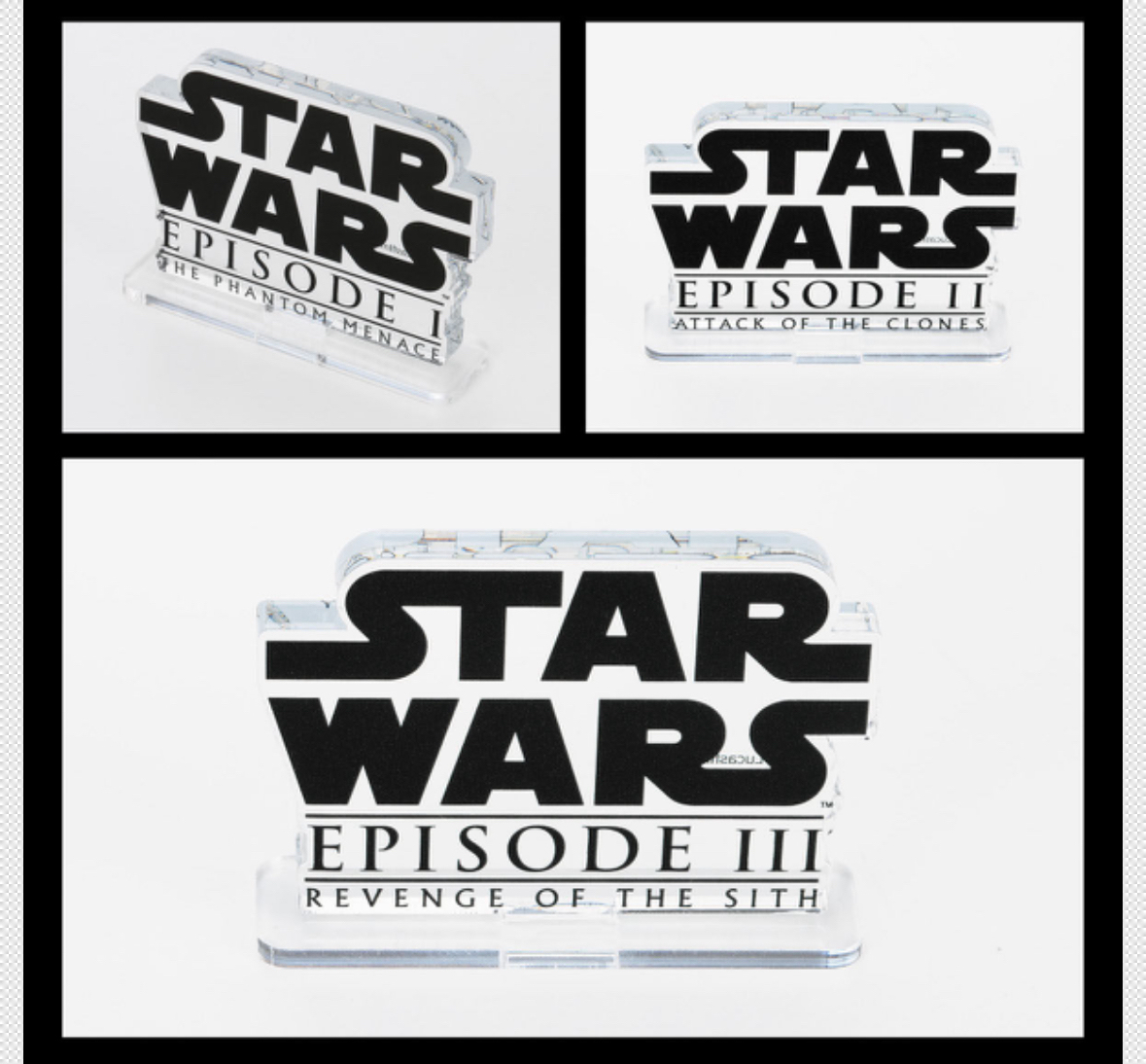 222628/222629/222631 Pbandai 預訂2025/3月 アクリルロゴディスプレイEX　STARWARS スター・ウォーズ エピソード1／ファントム・メナス/ウォーズ エピソード2／クローンの攻撃/ウォーズ エピソード3／シスの復讐