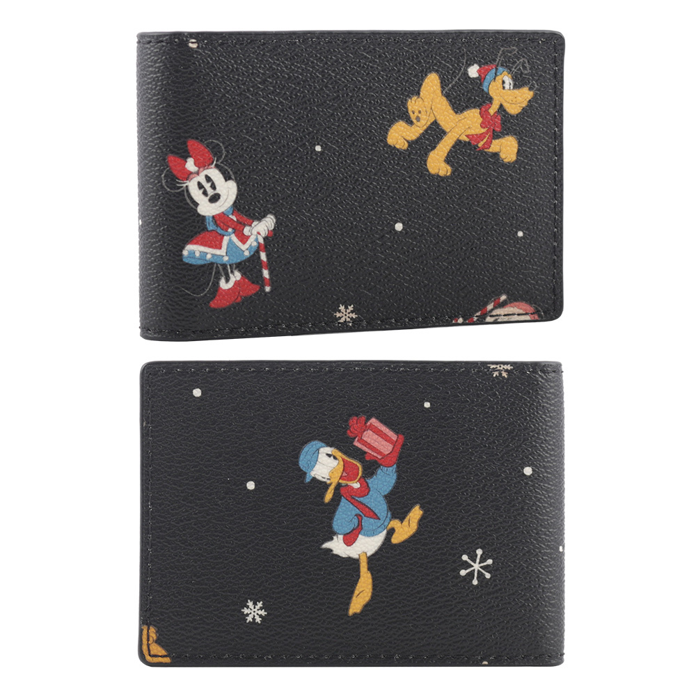 【COACH 】Disney X Coach 米奇唐老鴨假期圖案附證件夾對開短夾(黑色) CM181 QBM2