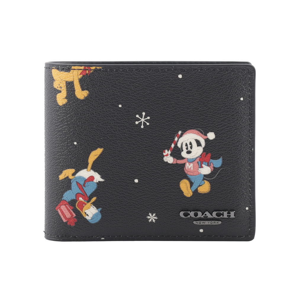 【COACH 】Disney X Coach 米奇唐老鴨假期圖案附證件夾對開短夾(黑色) CM181 QBM2