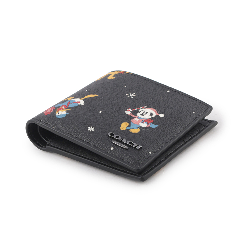 【COACH 】Disney X Coach 米奇唐老鴨假期圖案附證件夾對開短夾(黑色) CM181 QBM2