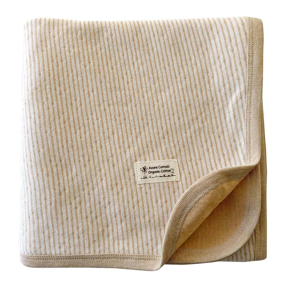 有機棉雙層彩隨身毯-褐條 | 藍天畫布有機棉