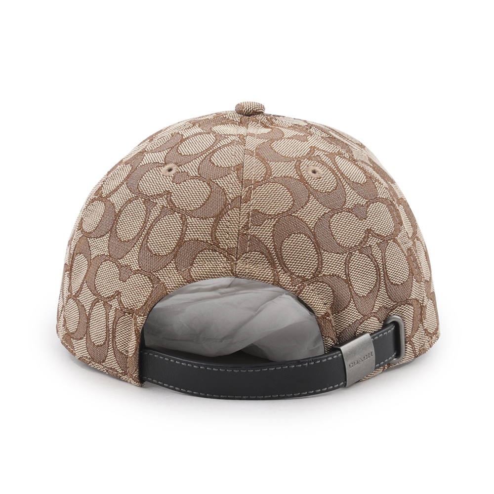 【COACH】CC Logo 緹花布及皮革棒球帽 M-L (卡其色/黑色) CH408 KHBK
