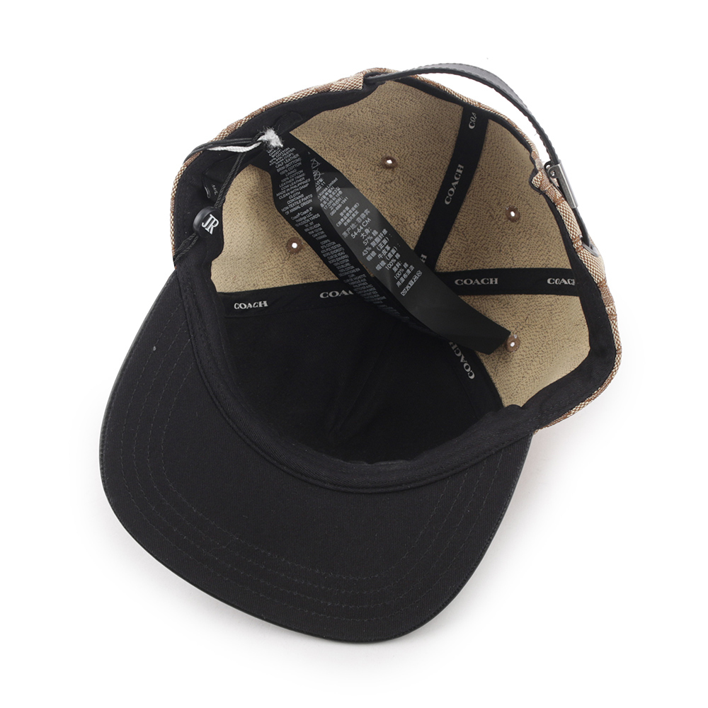 【COACH】CC Logo 緹花布及皮革棒球帽 M-L (卡其色/黑色) CH408 KHBK