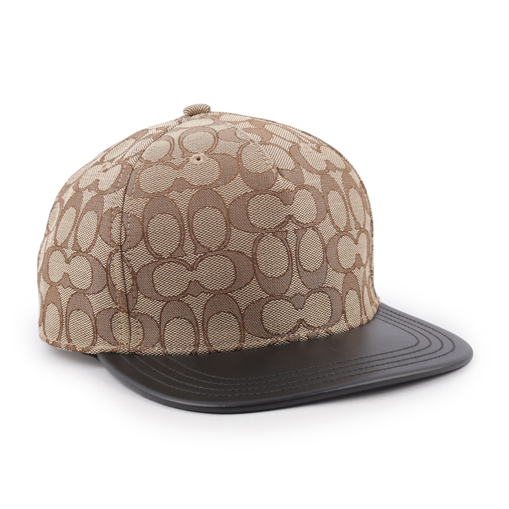 【COACH】CC Logo 緹花布及皮革棒球帽 M-L (卡其色/黑色) CH408 KHBK