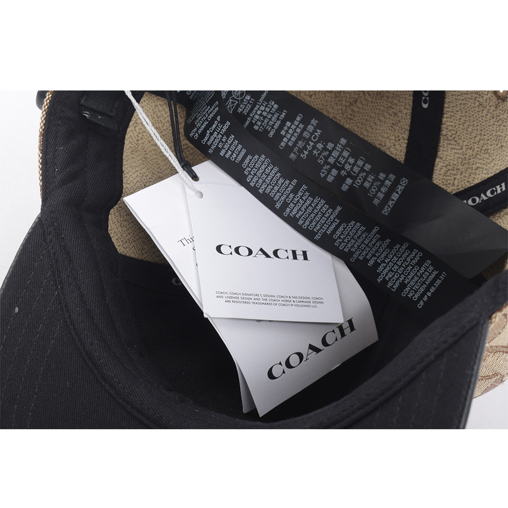 【COACH】CC Logo 緹花布及皮革棒球帽 M-L (卡其色/黑色) CH408 KHBK
