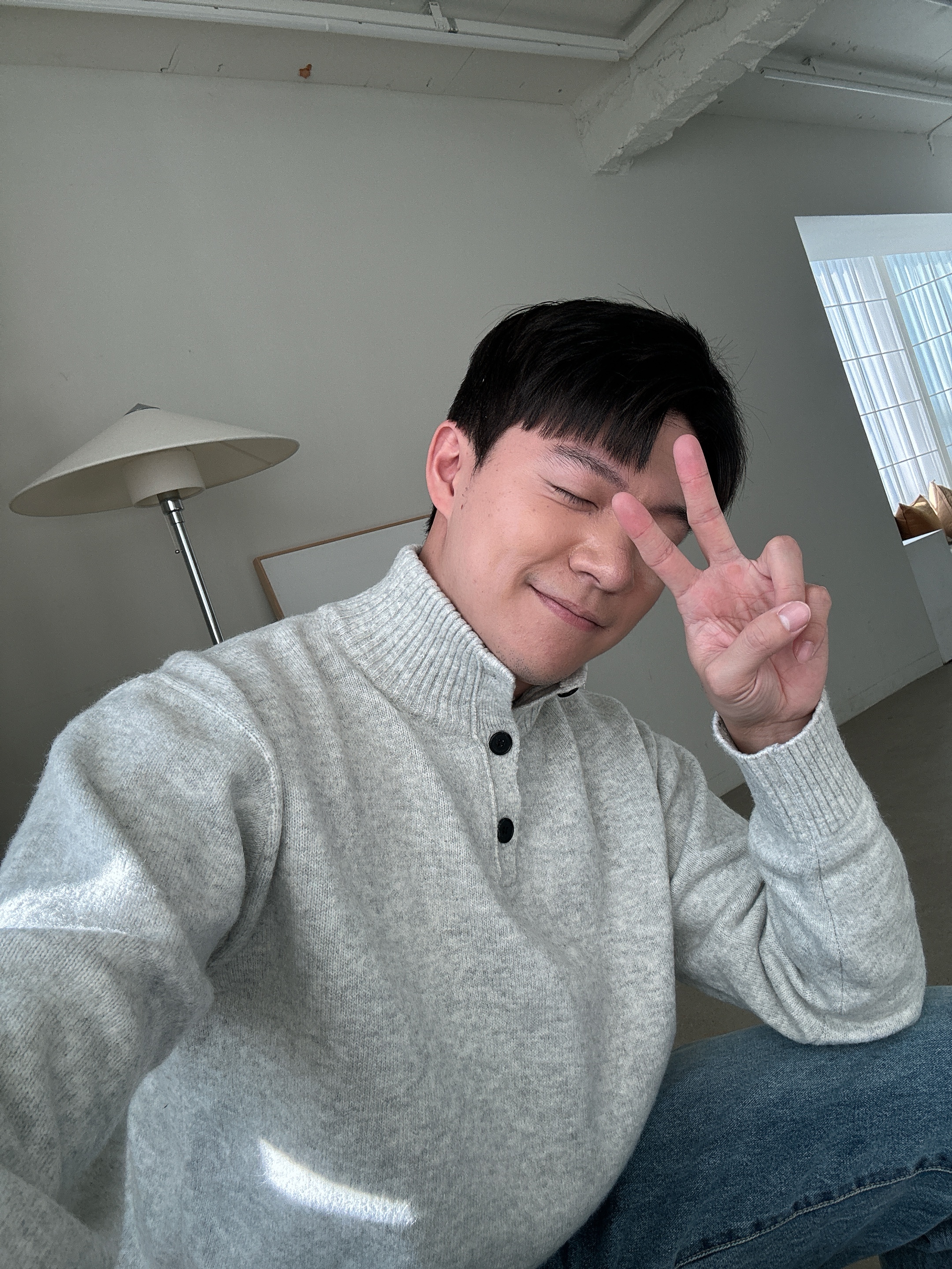 高領針織鈕釦上衣