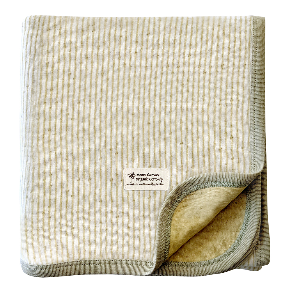 有機棉雙層彩隨身毯-綠條 | 藍天畫布有機棉