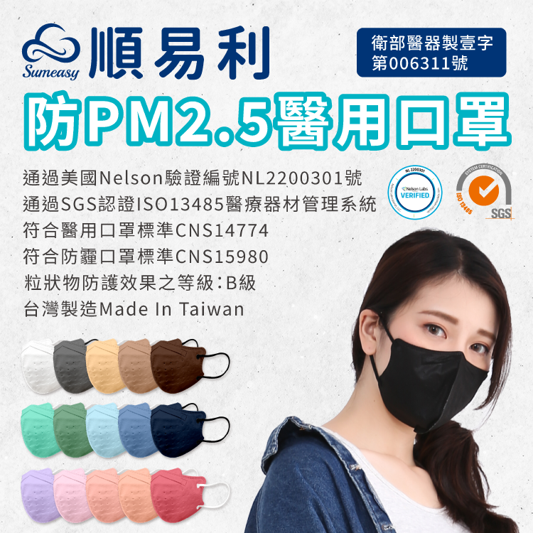 順易利防PM2.5立體醫用成人口罩30入