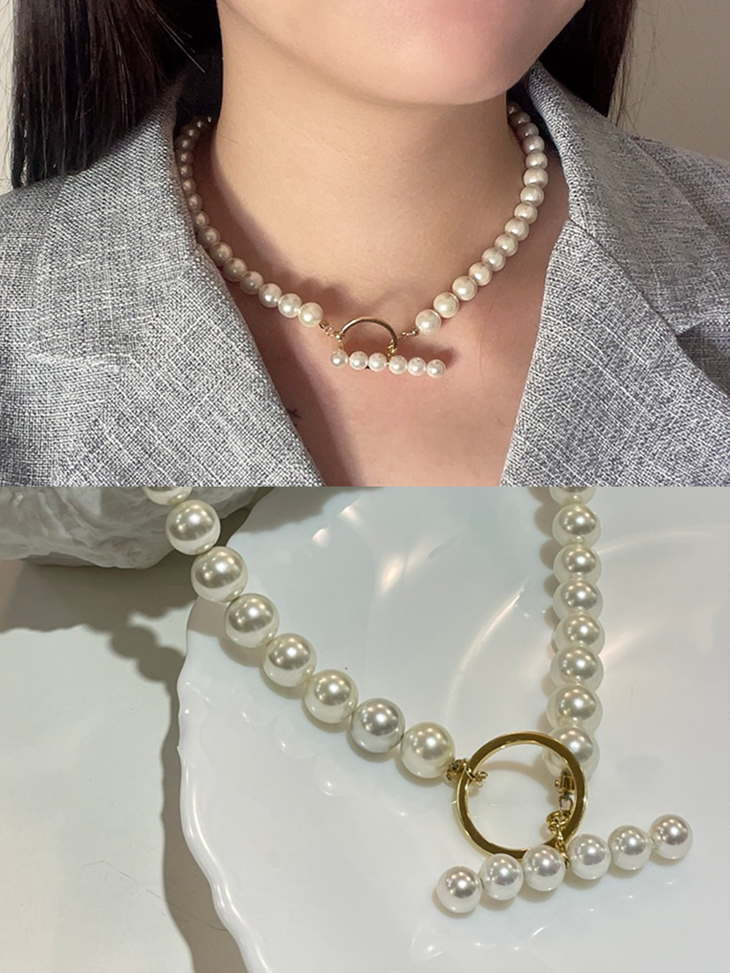 [現貨] 珍珠串環扣項鍊 [ 金色 / 925純銀 ]