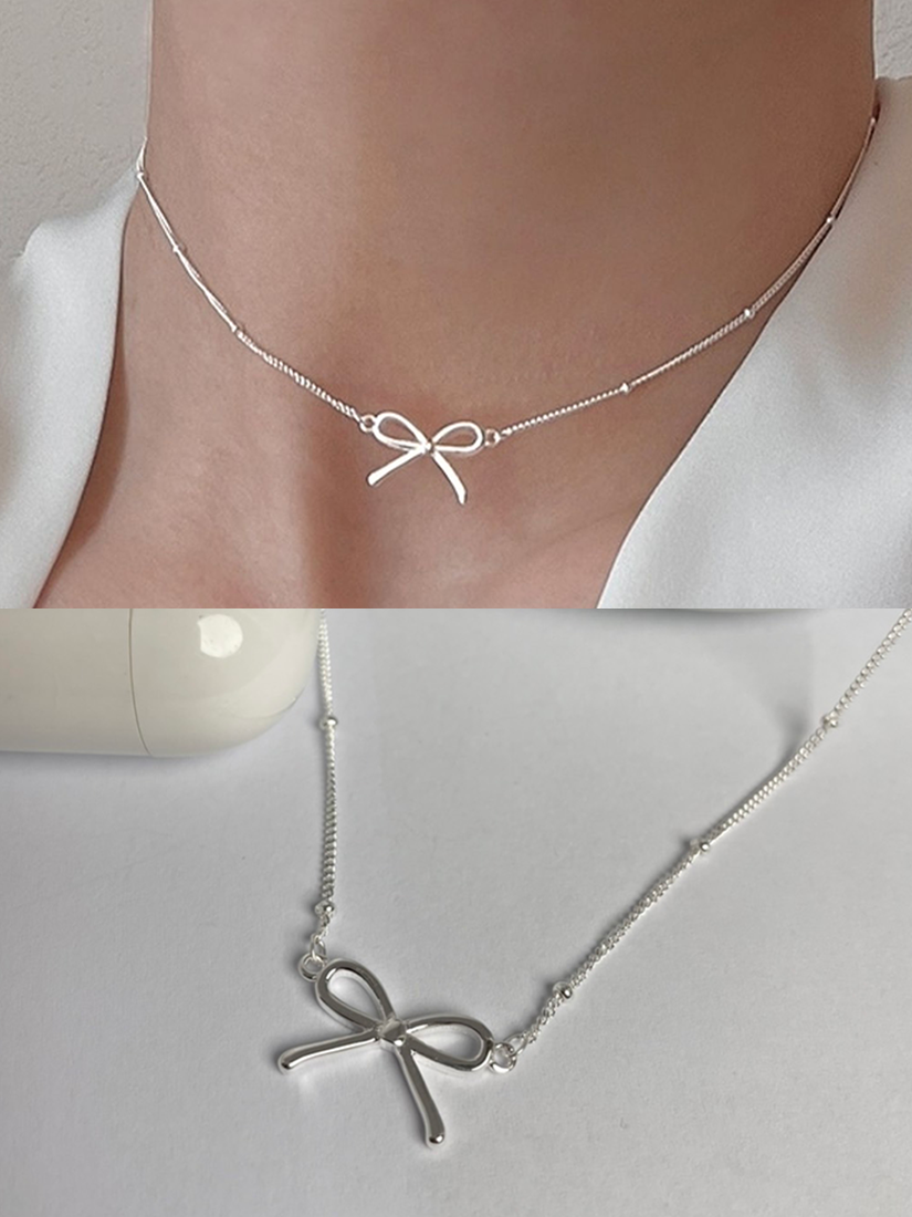 [現貨] 可愛蝴蝶結項鍊 [ 銀色 / 925純銀 ]