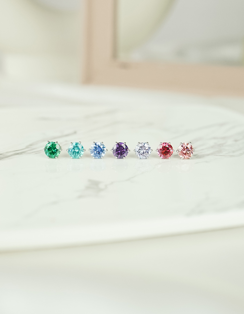 925 純銀施華洛世奇六爪4mm彩鑽耳環