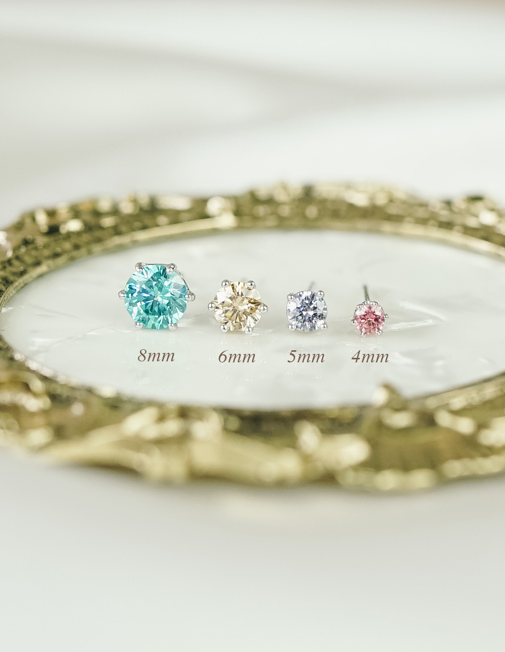 925 純銀施華洛世奇六爪4mm彩鑽耳環