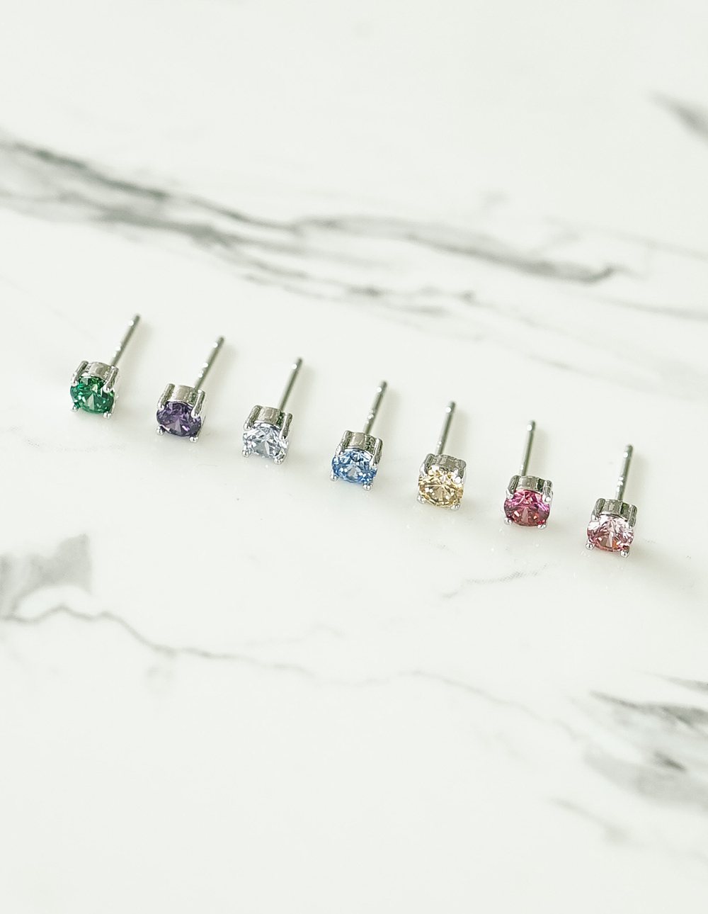 925 純銀施華洛世奇四爪5mm彩鑽耳環