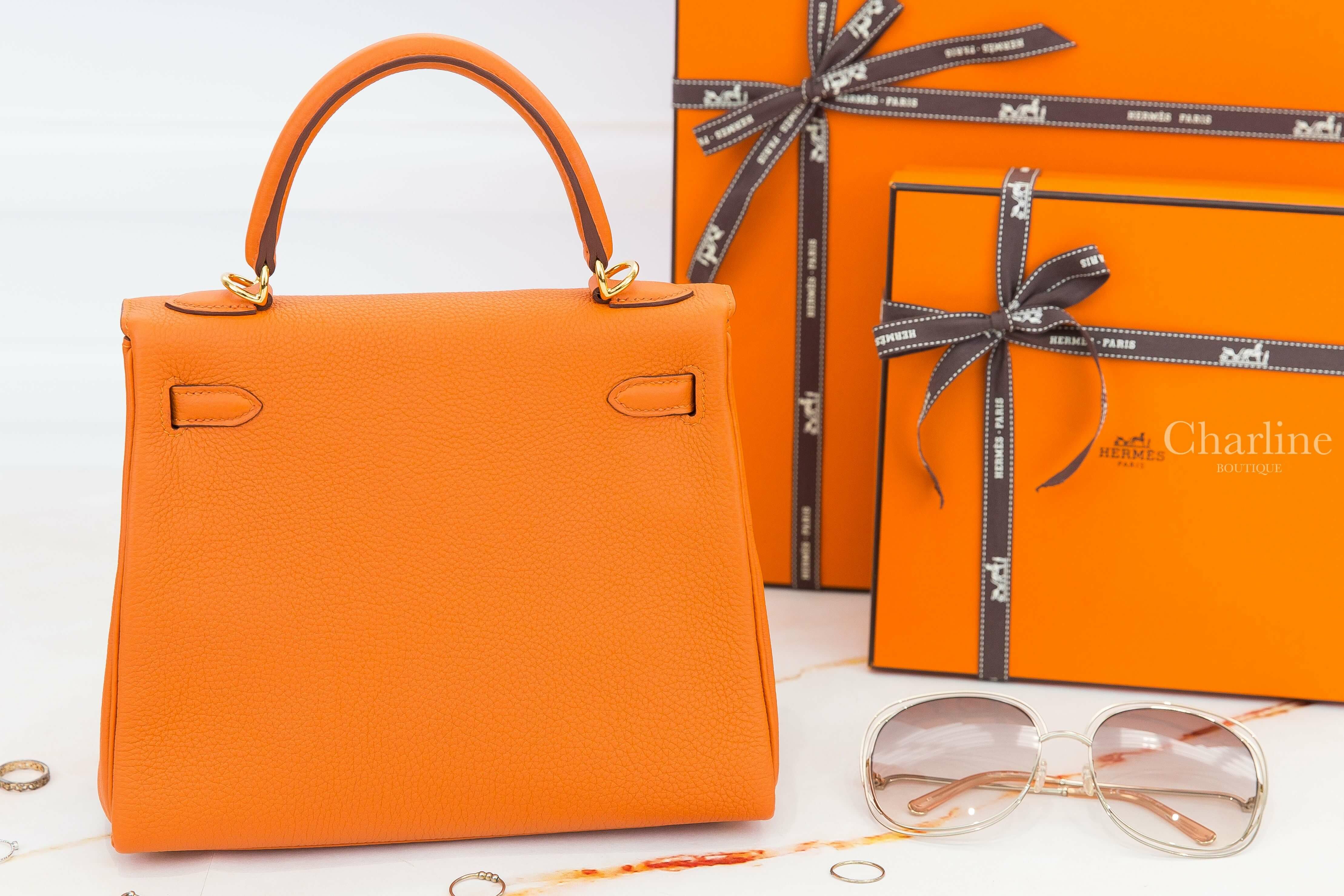 Hermès Kelly 25cm 93 Orange Togo B刻橘色金釦凱莉包-Charline Boutique 精品代購