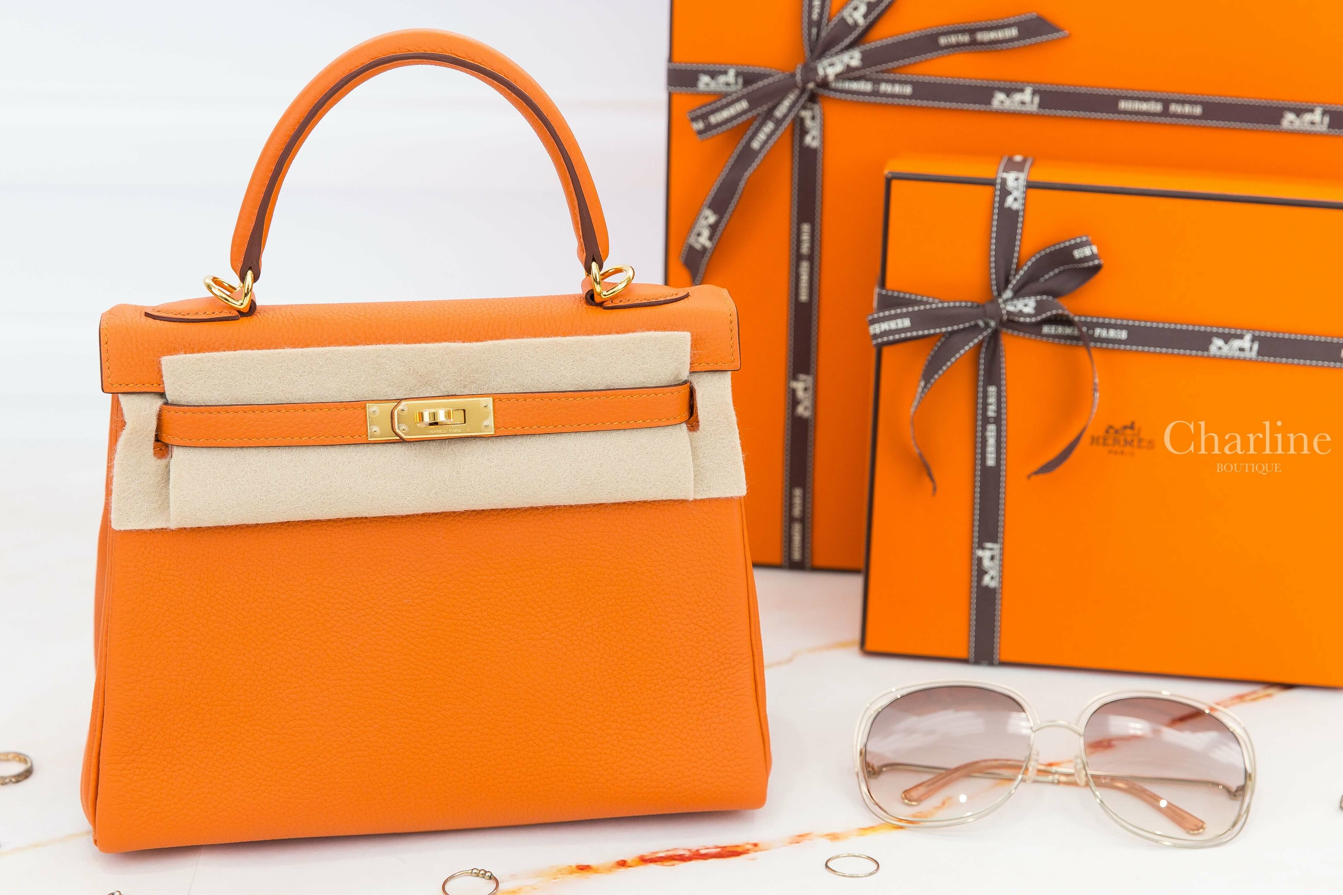 Hermès Kelly 25cm 93 Orange Togo B刻橘色金釦凱莉包-Charline Boutique 精品代購