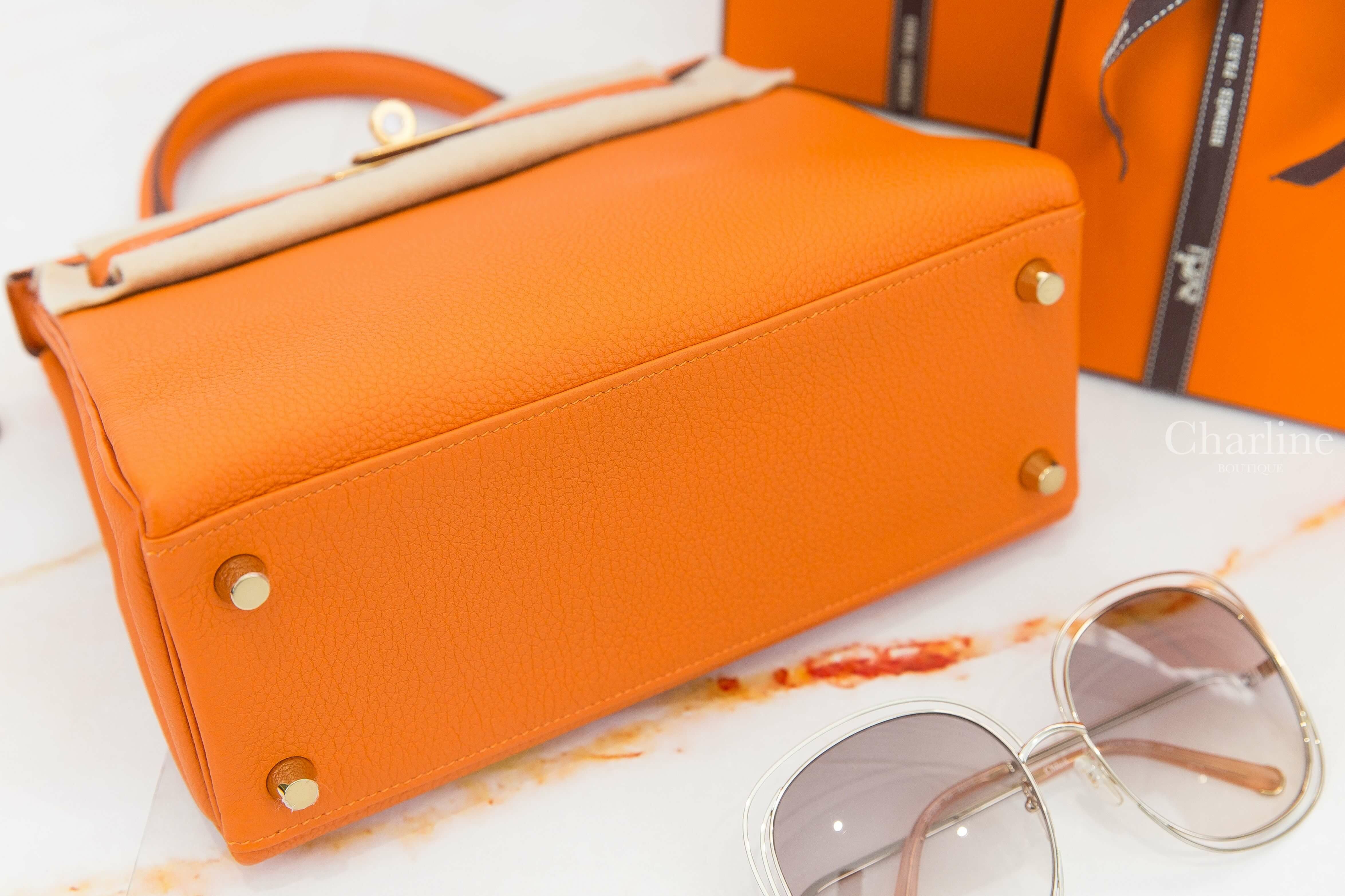 Hermès Kelly 25cm 93 Orange Togo B刻橘色金釦凱莉包-Charline Boutique 精品代購