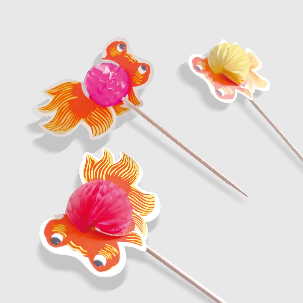 【陶杯杯】日式紙金魚 繡球竹籤 混色 200入  竹串調酒水果叉甜點叉 餐具餐盤 碗盤杯筷 台灣現貨