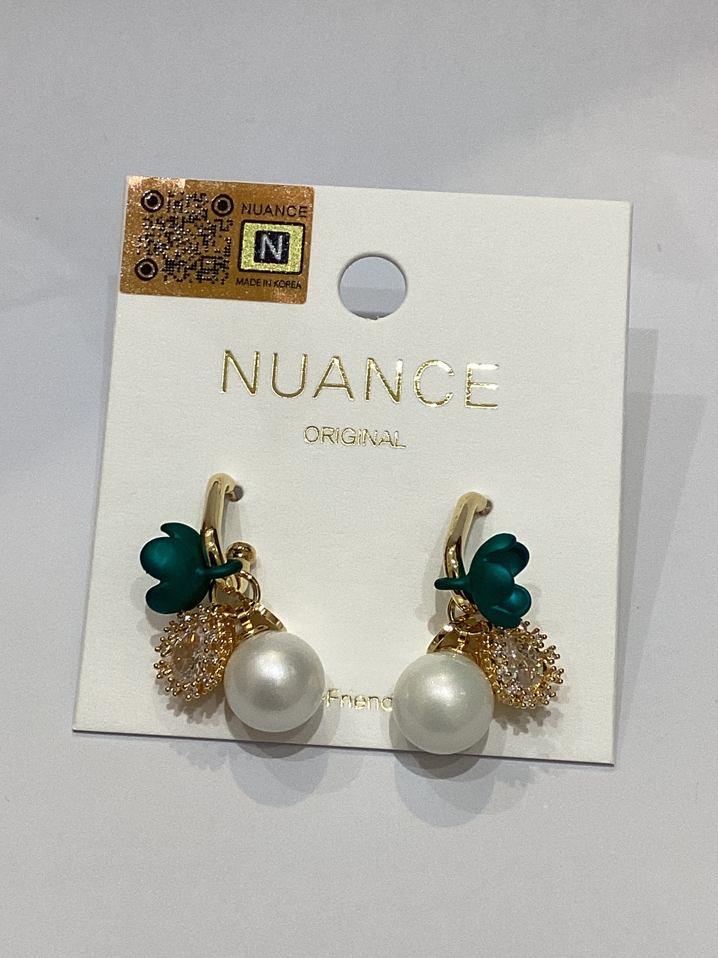 Nuance 綠色花花水晶單珠耳環