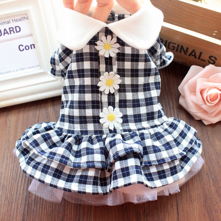 宠物衣服 薄款公主裙 小雏菊格子裙