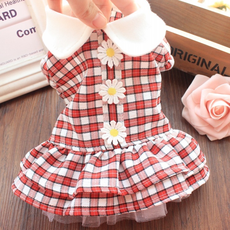 宠物衣服 薄款公主裙 小雏菊格子裙