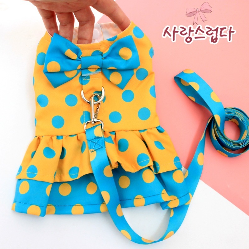 宠物衣服 牵引裙领结款 黄绿色