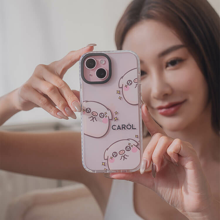 【插畫聯名】萌萌豬 我就圓滾滾 - (訂製名字) 防摔撞白殼  iPhone客製化手機殼