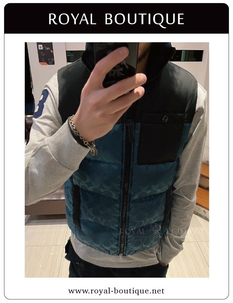 COACH 撞色老花立領鵝絨背心