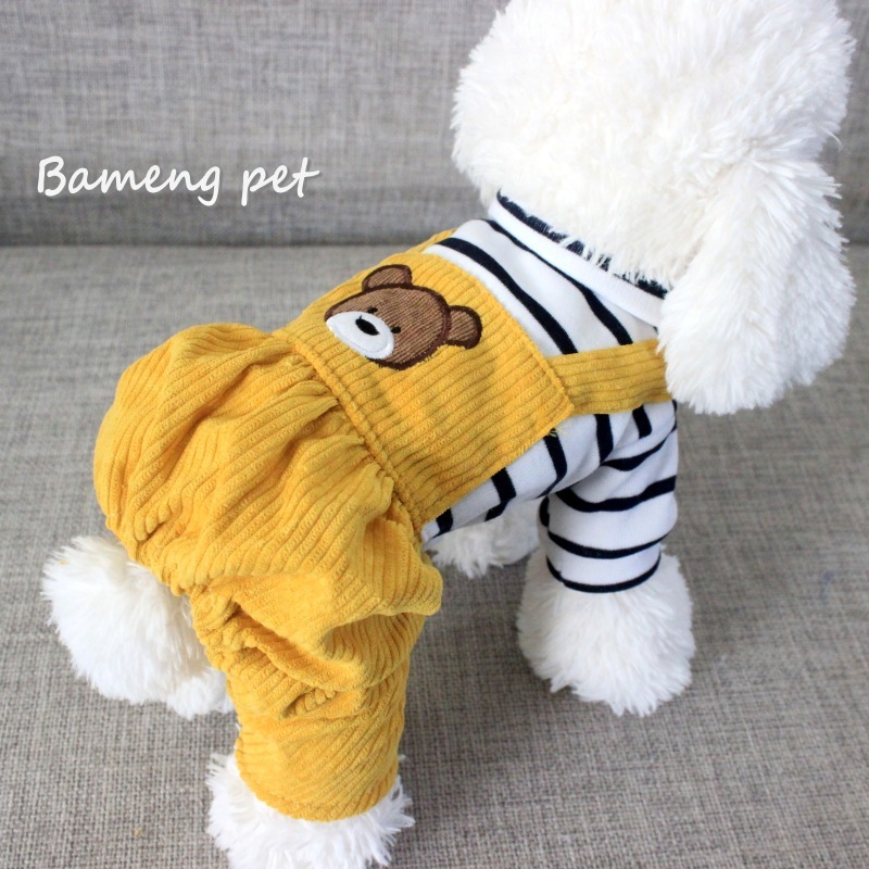 宠物衣服 条纹黄小熊印花背带裤