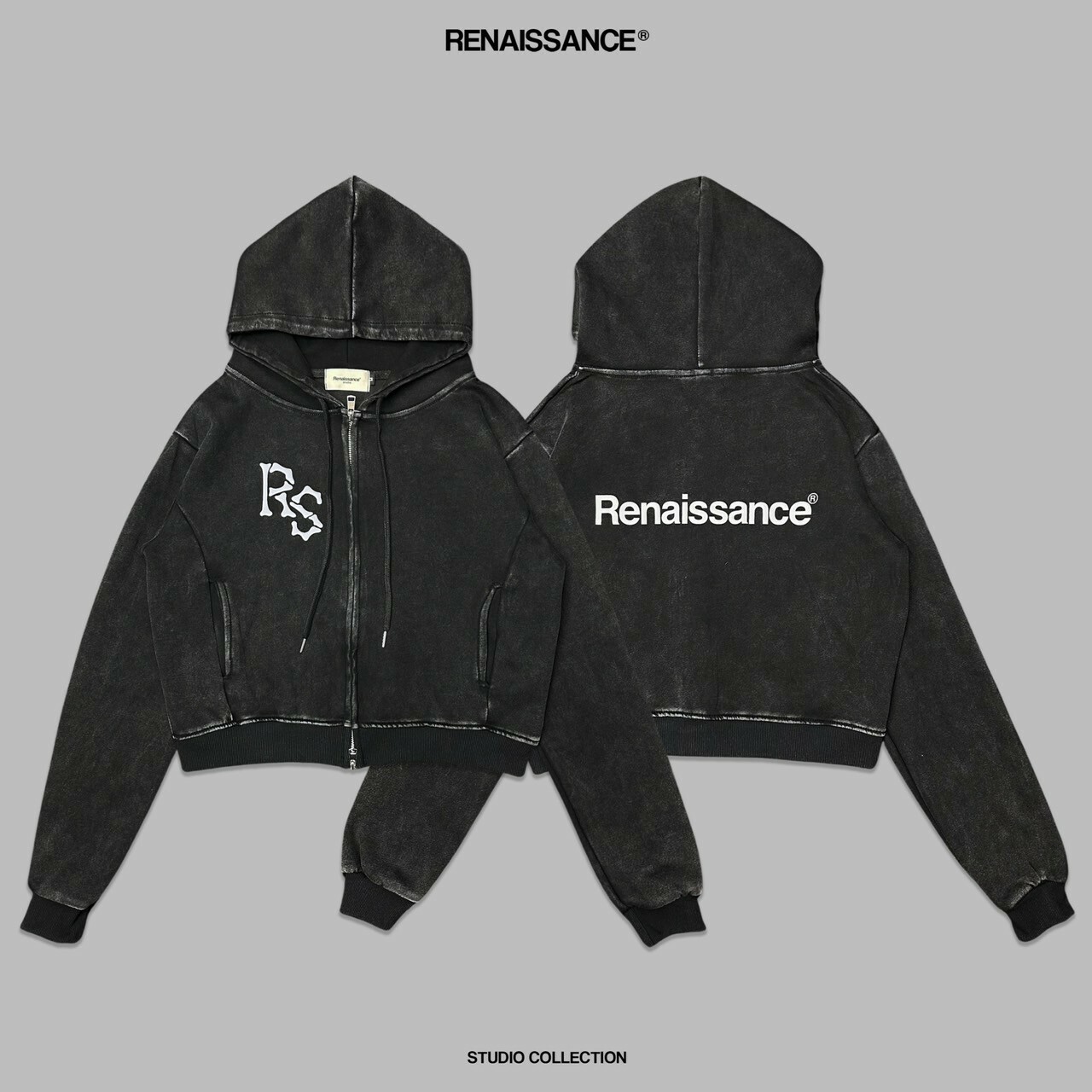 RENAISSANCE 立體膠印 RS骷髏字體 水洗工藝 短版女款連帽外套 ‘’ RS Skull Logo Washed Crop Jacket ‘’