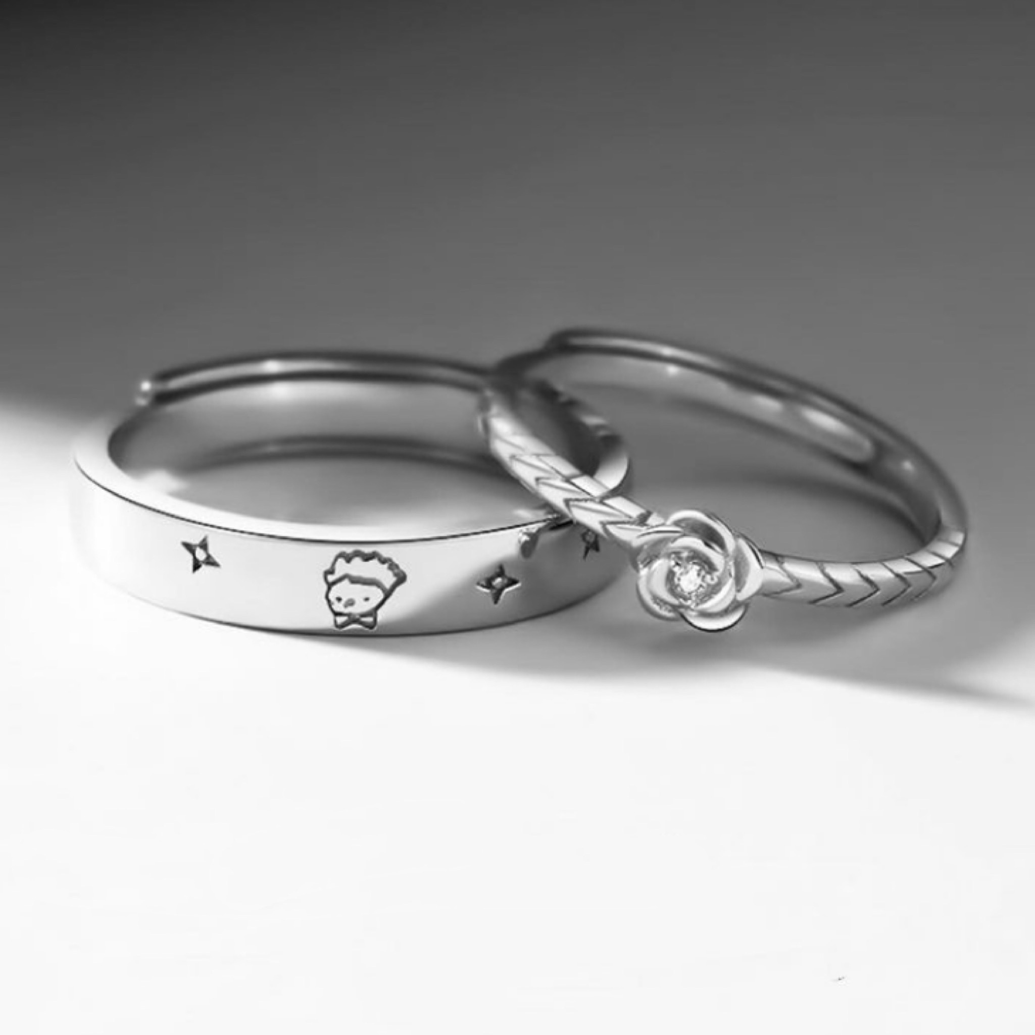 「小王子和玫瑰花」情侶戒指💍 ｜S925純銀或鍍銀｜活口對戒｜免費刻字✒️｜
