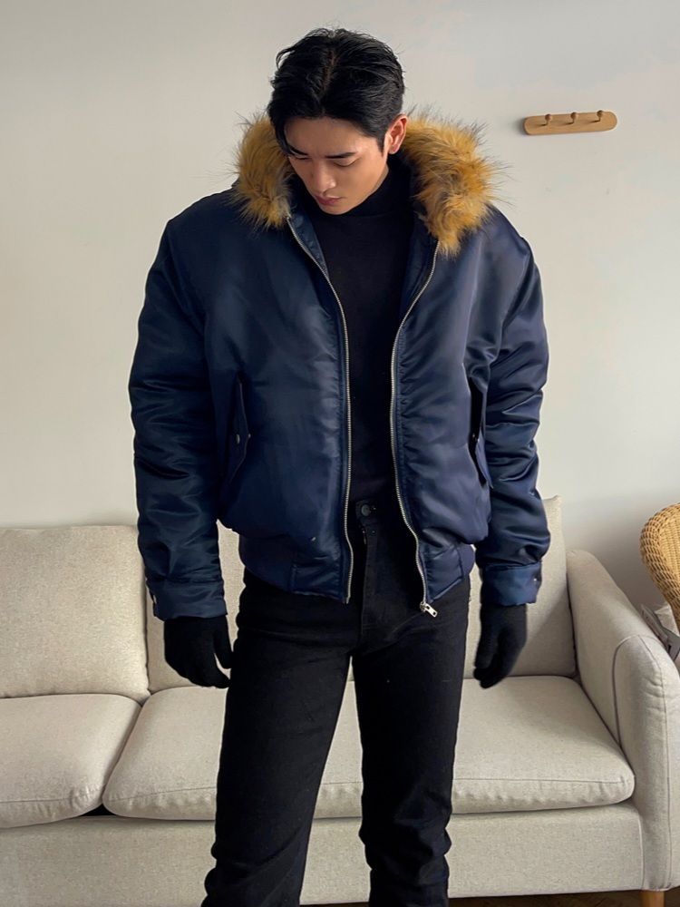 浣熊毛連帽羽絨飛行外套