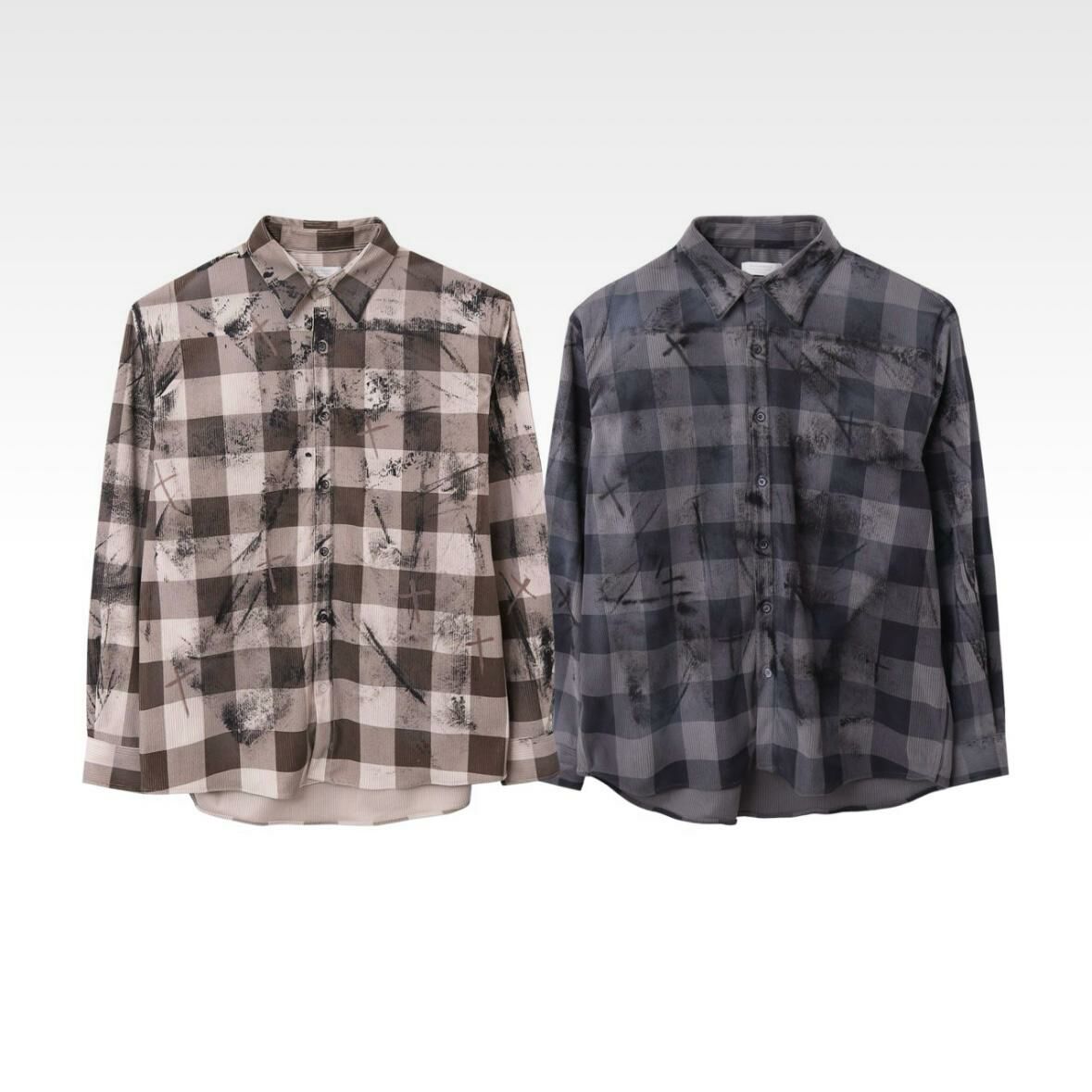 仿污格仔長袖恤衫 S2201