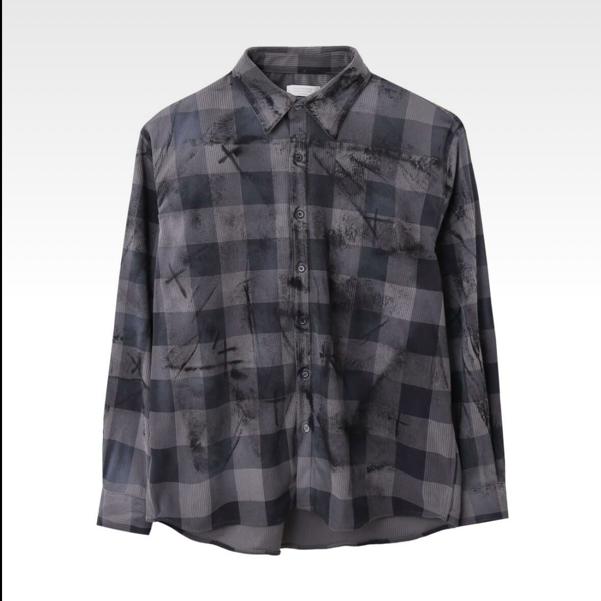 仿污格仔長袖恤衫 S2201