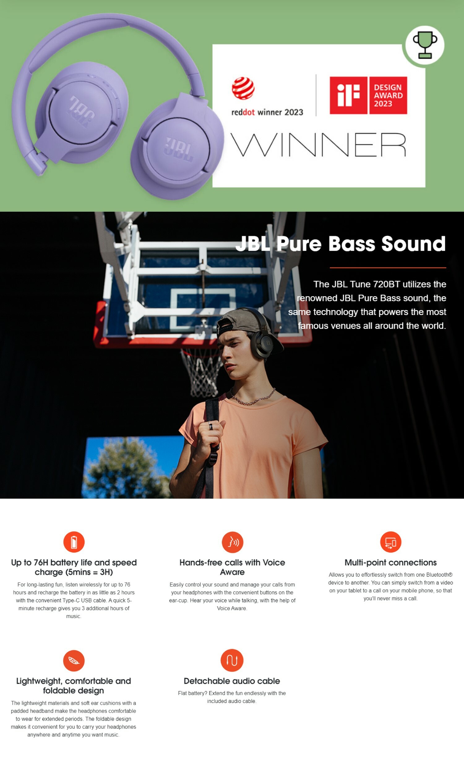 Experience JBL Pure Bass Sound with Lightweight Foldable Design