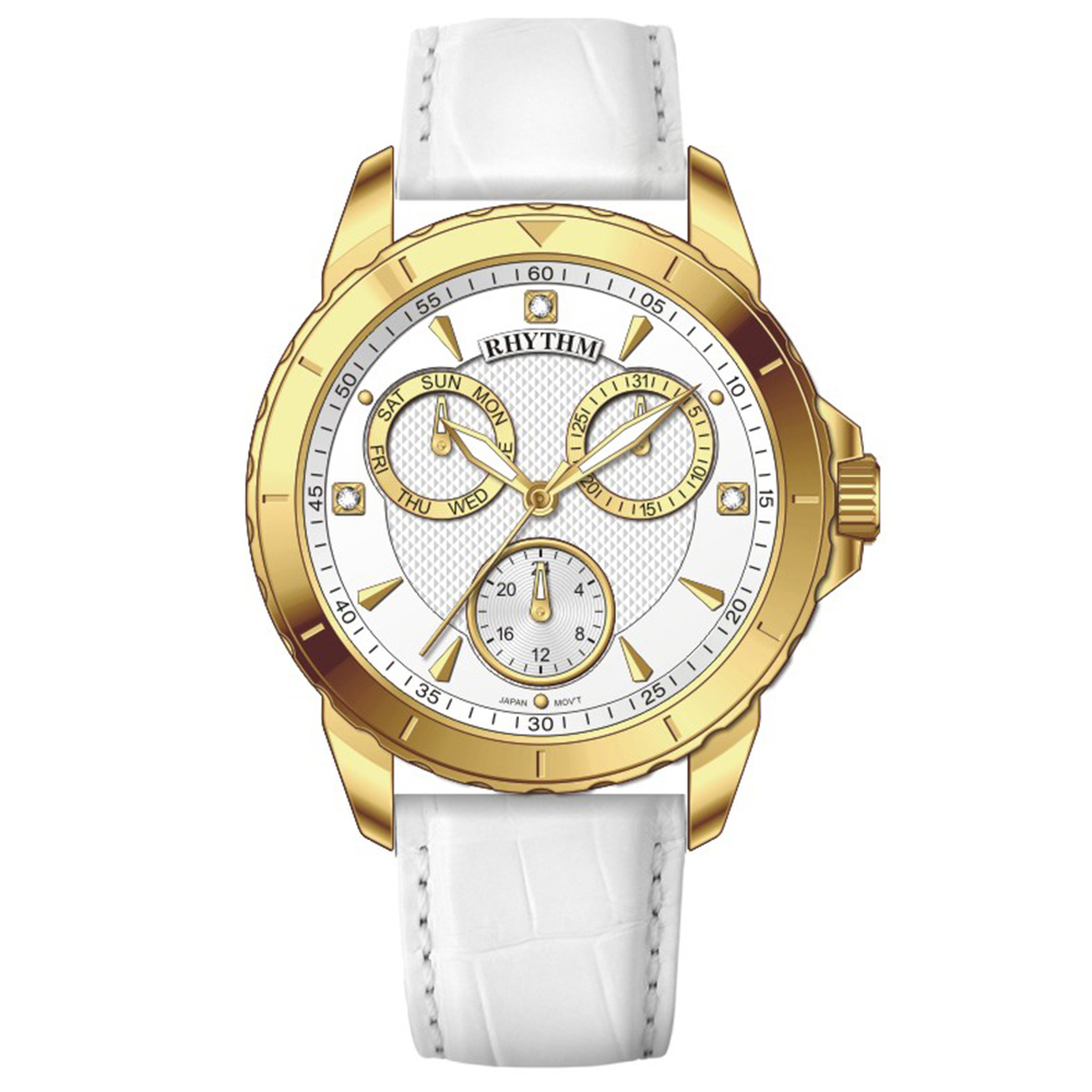 【Rhythm 麗聲】簡約三眼六針皮革手錶-FE1618-L 小錶徑女款-