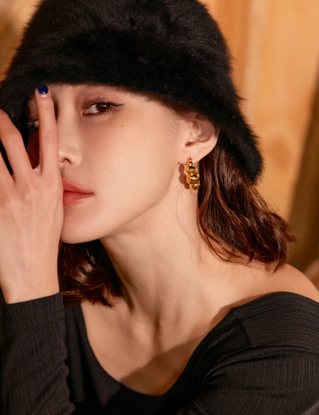 波堤半圓圈耳環（金色）