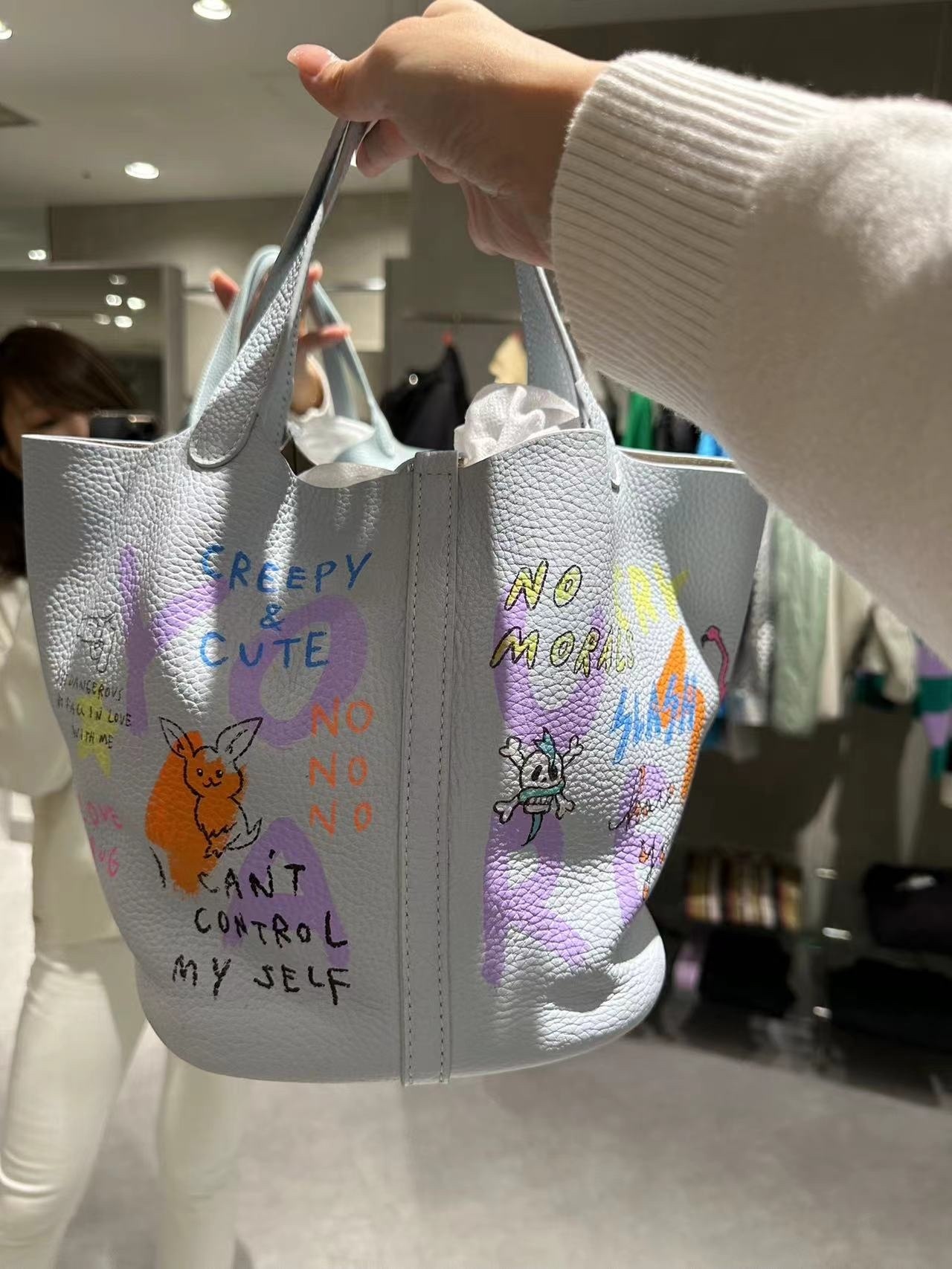 日本hand painting 包包 天藍色包 -M