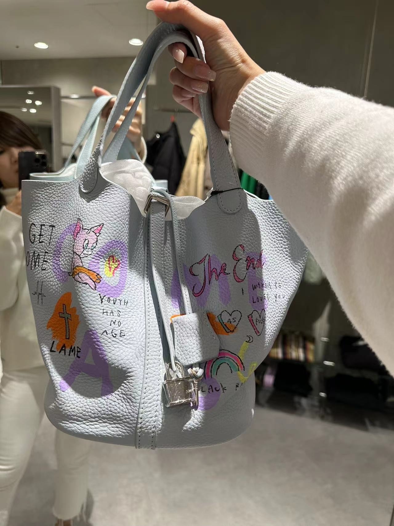 日本hand painting 包包 天藍色包 -M