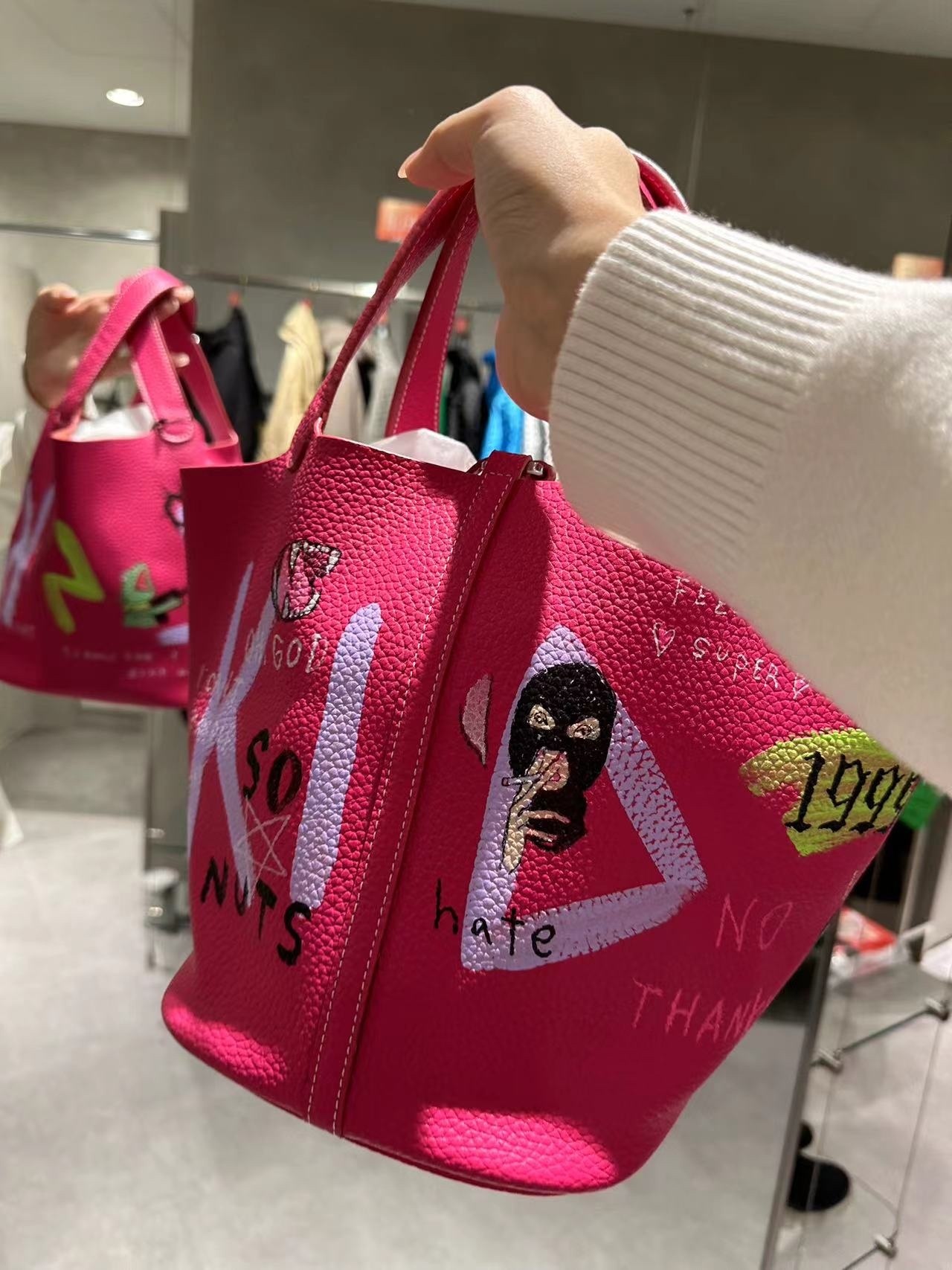 日本hand painting 包包 玫紅色 -M