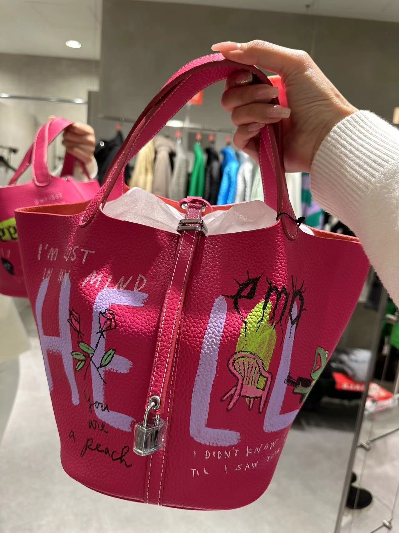 日本hand painting 包包 玫紅色 -M